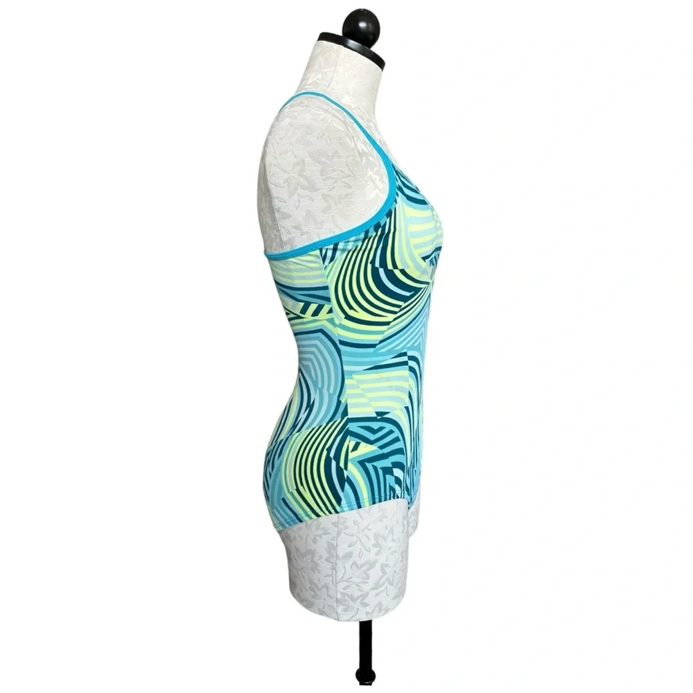Nike Girls One Piece Swimsuit Criss Cross Back Green Yellow 12-13 Yrs Size Large